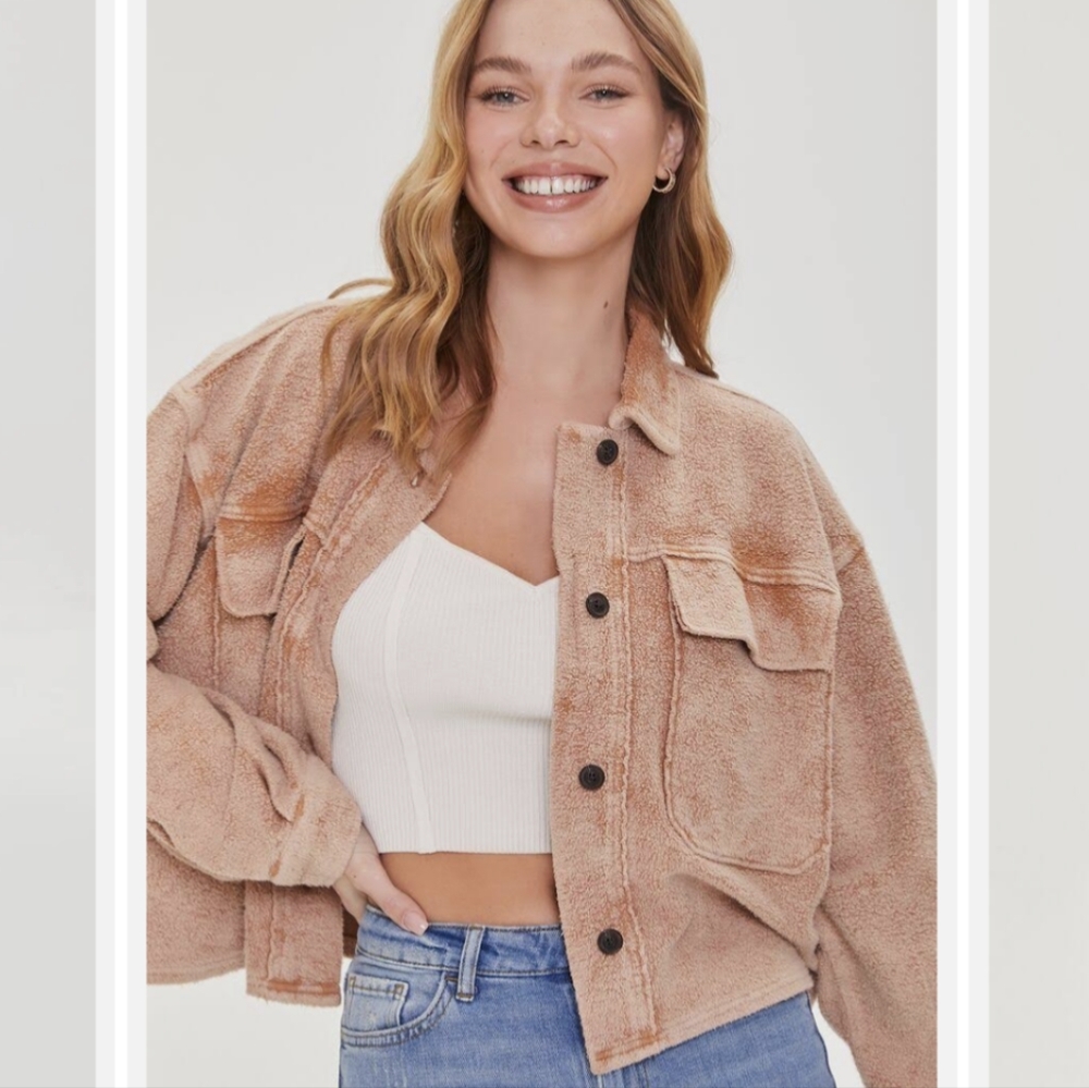 NEW cropped suede shirt jacket tan